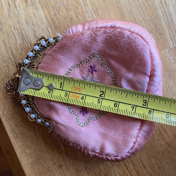 Vintage Coral Pink Coin Purse, Rococo Style, 1990's Tiny Handbag for Change - Picture 12 of 12